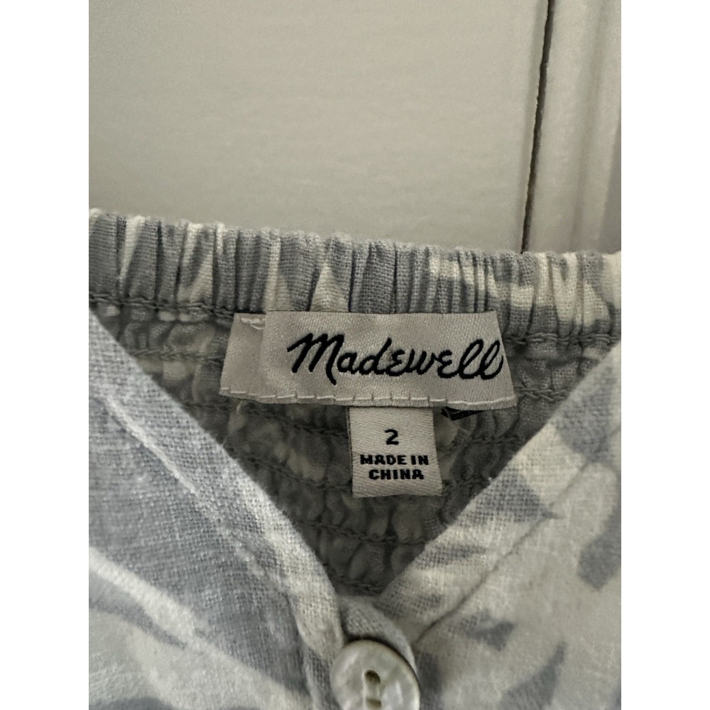 Madewell Women's Linen Blend Crop Top Size 2 Blue Gray Floral Button Front Tank - Picture 3 of 8